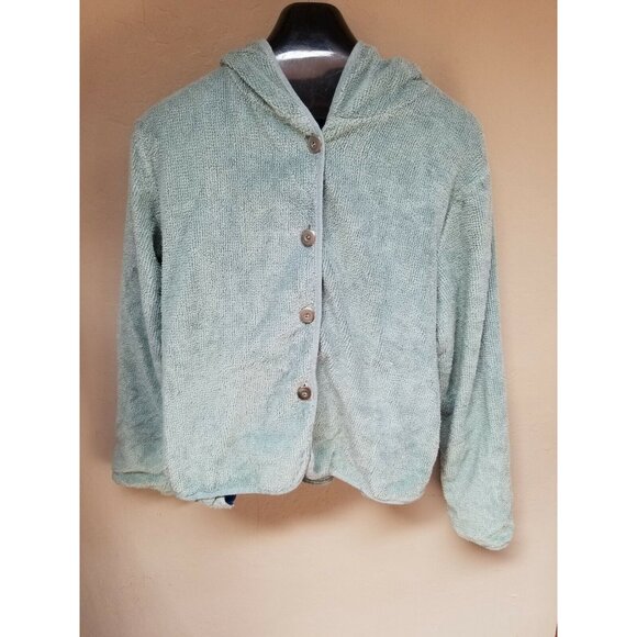 Onofrey Los Angeles Button Front Hoodie Fleece Cardigan Sweater Medium Green - Picture 1 of 6